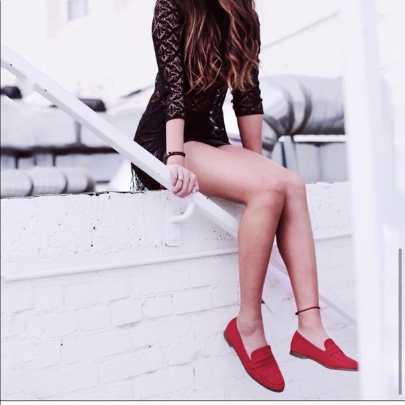 Catherine Malandrino Red Suede Loafers - Picture 2 of 8